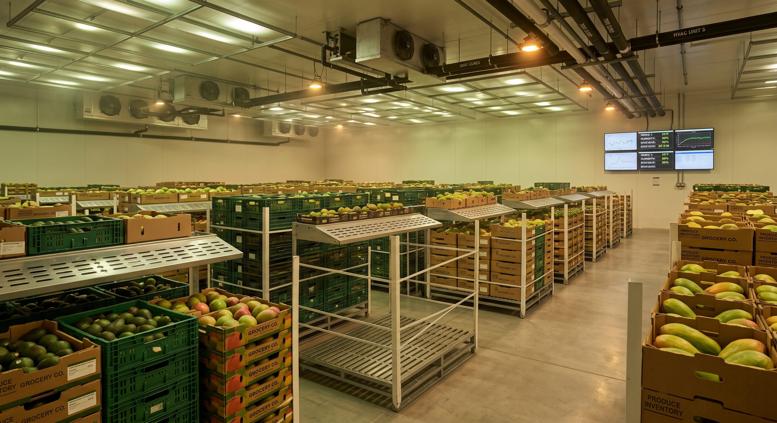 fruit in a commercial cold storage room